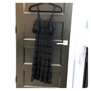 Black layered crochet cocktail length dress